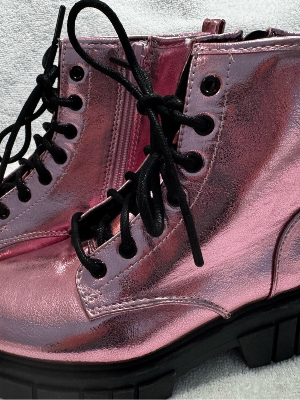 Madden NYC girl Metallic Pink Combat Boots with Black Laces